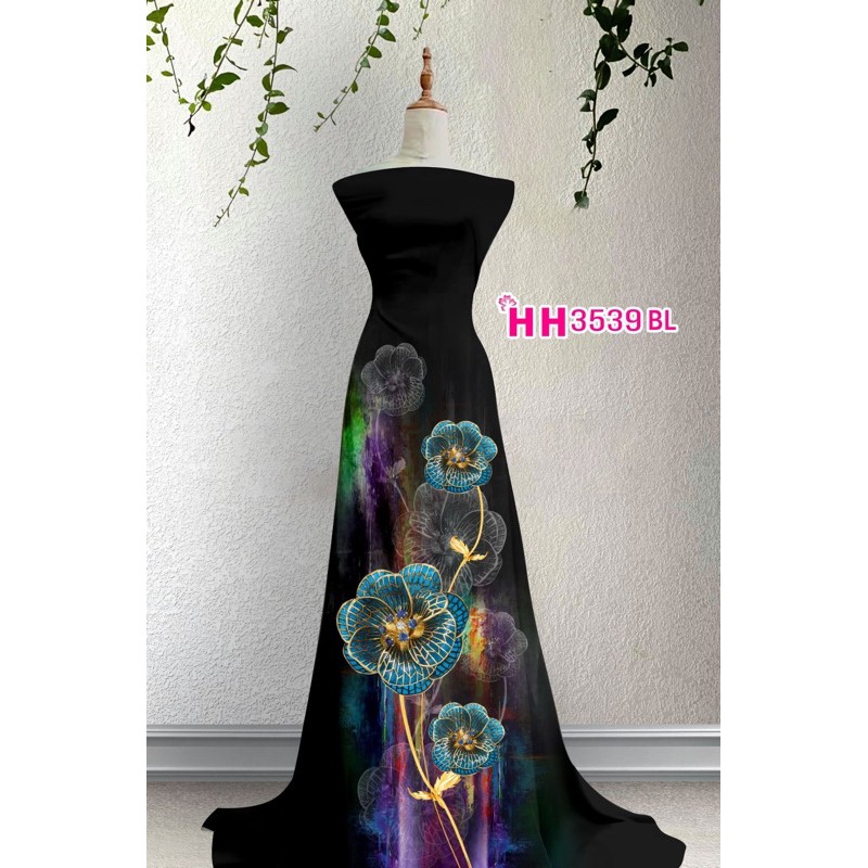 Vải Áo Dài Tằm Ý In Hoa Đá Xanh