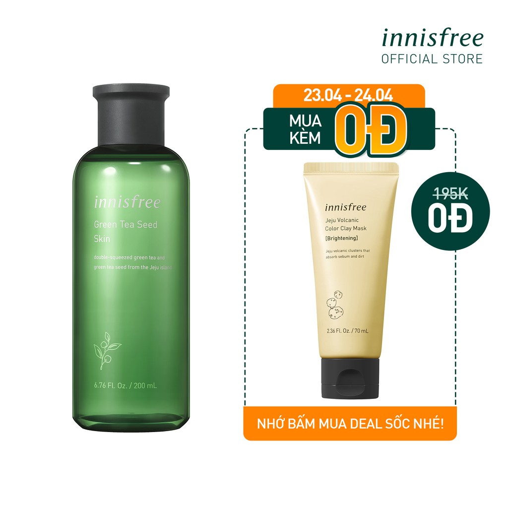 [Mã FMCGMALL -8% đơn 250K] Nước cân bằng độ ẩm innisfree Green Tea Seed Skin 200ml