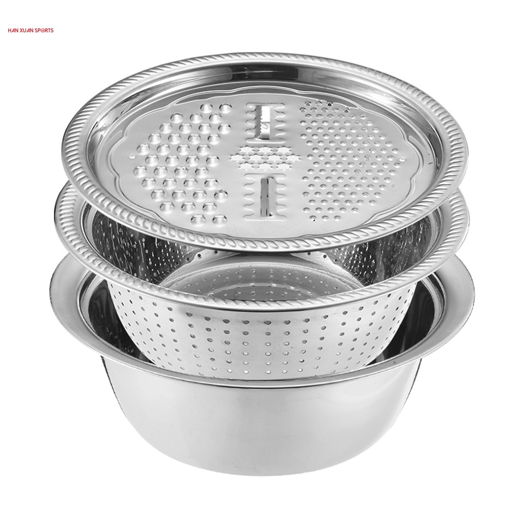 Bộ 3 món thau rỗ bào rau củ inox HỘP ĐỎ