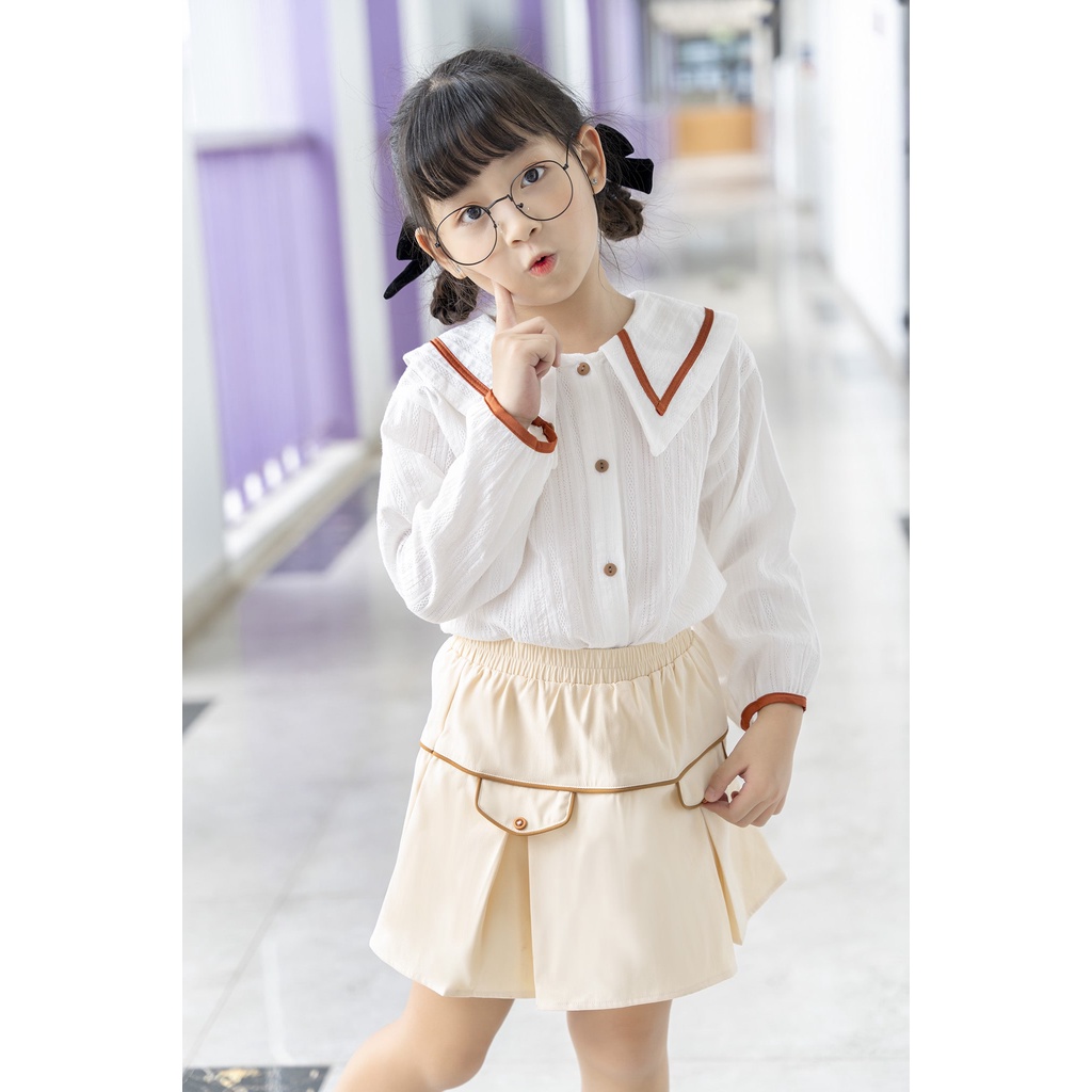 Áo đi học bé gái ILABY cổ ốp dây viền