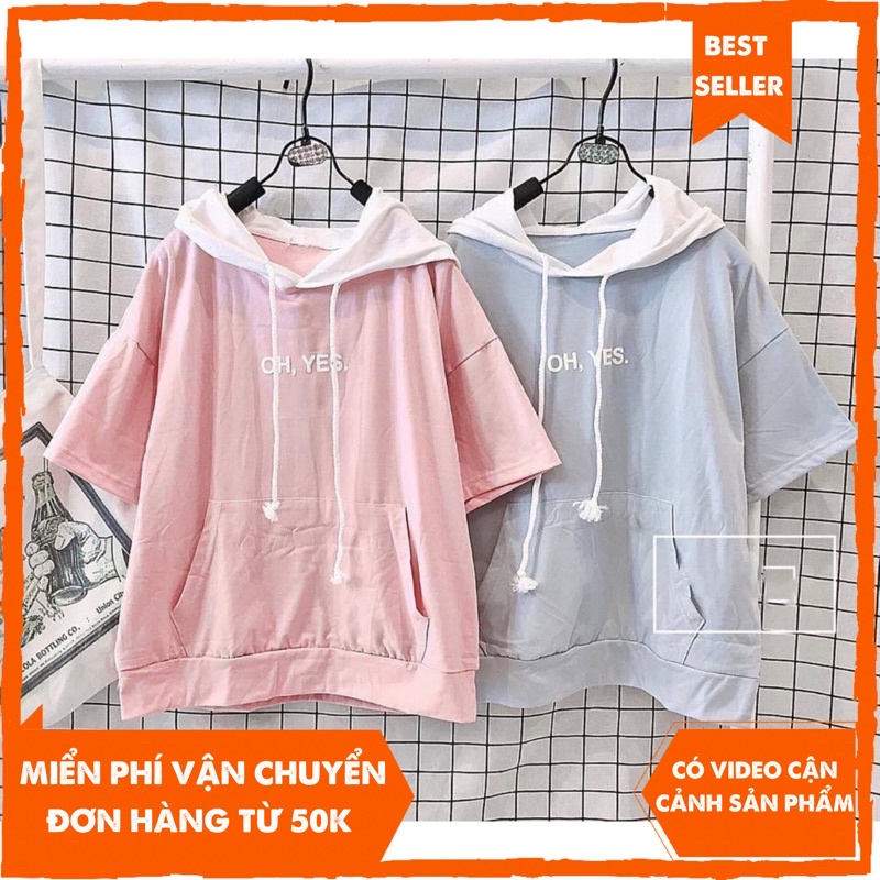 [Mã SKAMLTSM9 giảm 10% đơn 99K] Áo thun tay lỡ form rộng áo phông Unisex có mũ OH YES có dây rút mũ tăng độ rộng