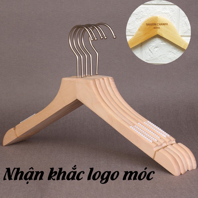 Móc Gỗ Treo Quần Áo Không Sơn 44.5cm Có Vai Đệm (10 Móc)