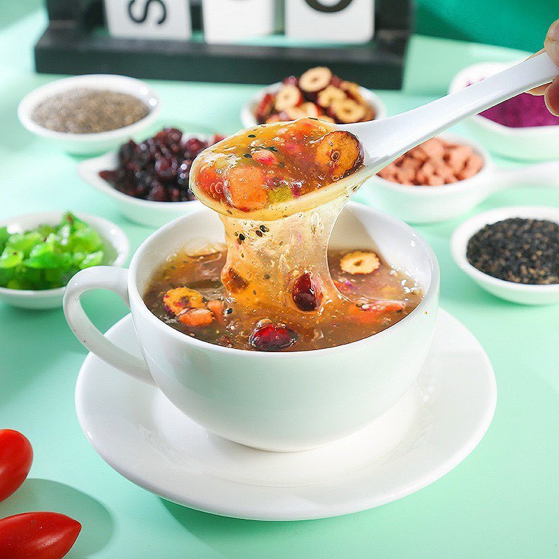 Bột củ sen hạt chia mix trái cây Meizhoushike hộp 500g (Xanh M8)