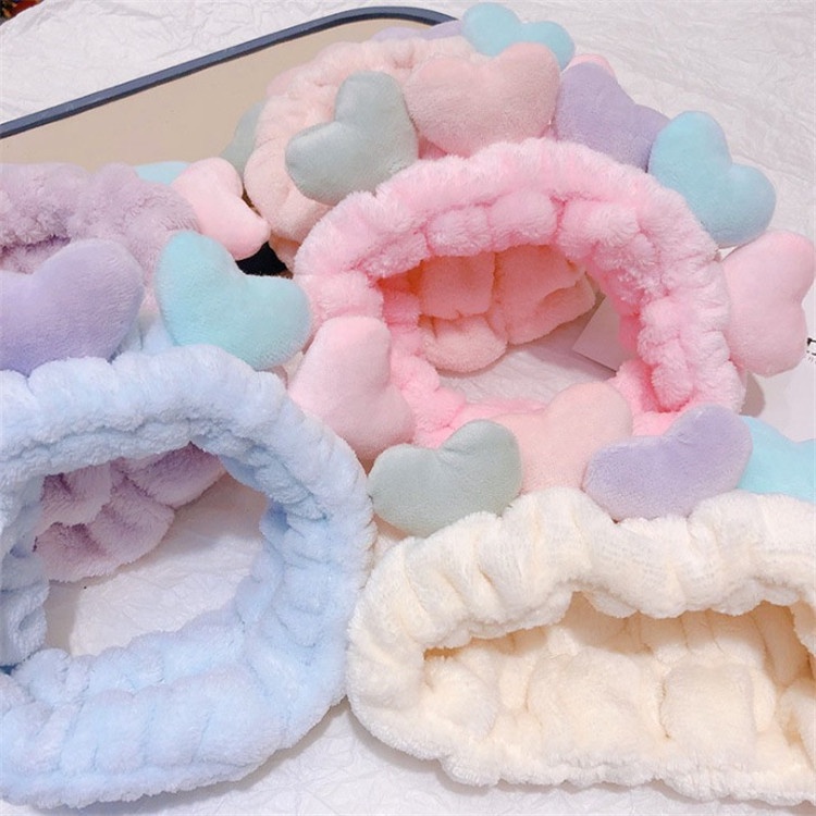 Băng đô rửa mặt hình 5 trái tim màu pastel xinh xắn