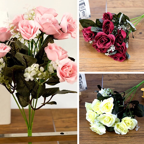 Bó Hoa Hồng Giả 12 Bông Trang Trí Tiệc Cưới