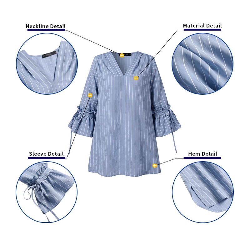 Áo kiểu ZANZEA cổ V tay áo 3/4 in sọc phong cách hè sành điệu cho nữ