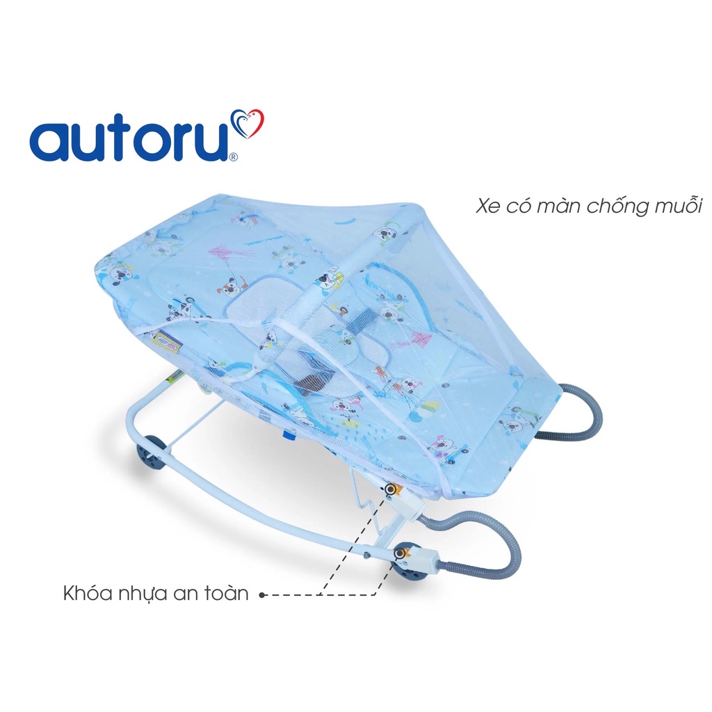 Xe nhún bập bênh cho bé ăn bột gấp gọn hiệu Autoru - xe 2 nhún kèm mùn chụp