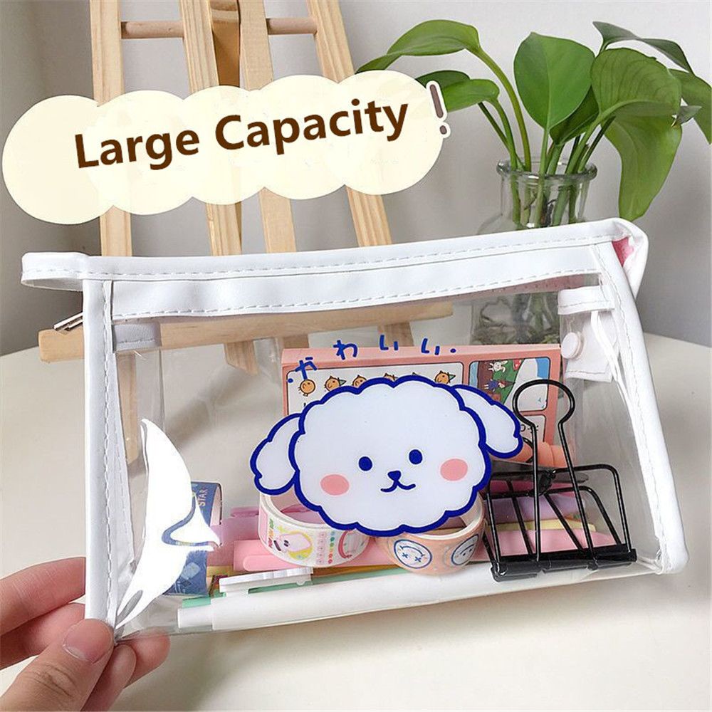 Túi đựng bút trong suốt in hình hoạt hình dễ thương sức chứa lớn phong cách Hàn Quốc