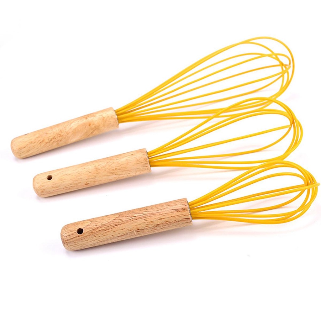 Dụng Cụ Đánh Trứng Bằng Silicone Tay Cầm Gỗ Chịu Nhiệt