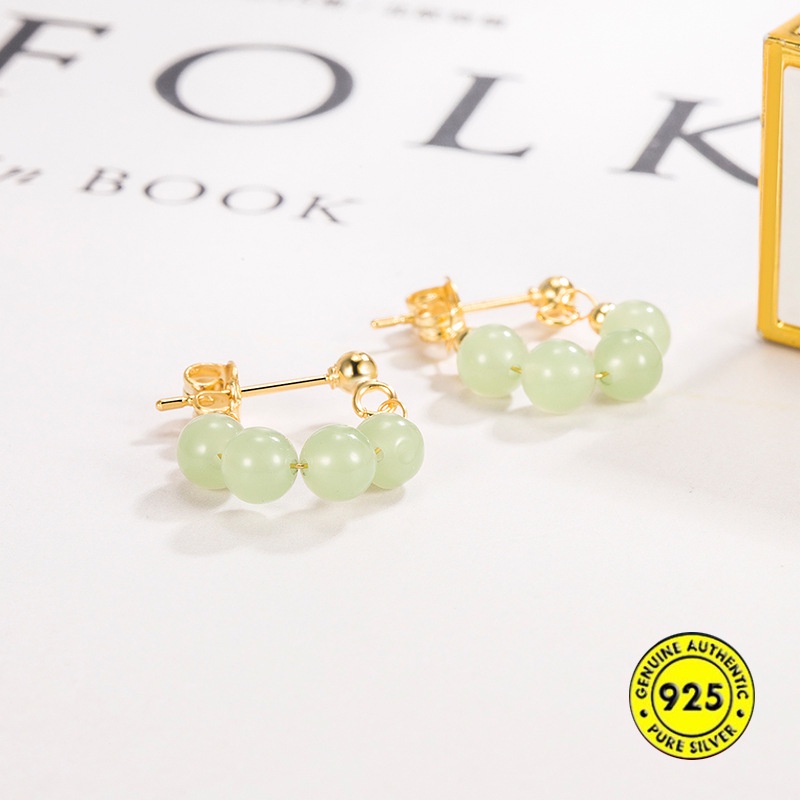 Bông Tai Ngọc Bích Hình Chữ U Phong Cách Vintage