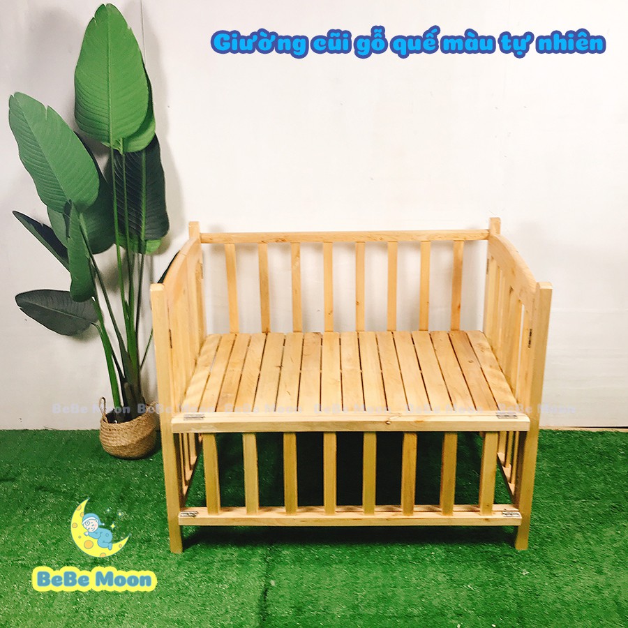 Nôi Cũi Cho Bé Gỗ Quế Xuất Khẩu - Bảo Hành 6 Tháng - Tặng Kèm Bánh Xe - Giường cũi BeBe Moon