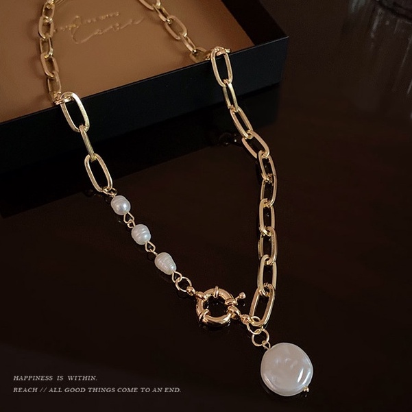 Vòng cổ Kim Loại Đính Ngọc Trai Phong Cách Baroque Cổ Điển Dành Cho Nữ