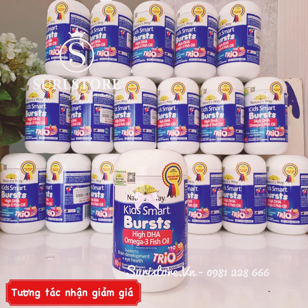 Kẹo dẻo bổ sung dầu cá cho bé Nature's way kids smart vita gummies omega-3 DHA fish oil 60 viên