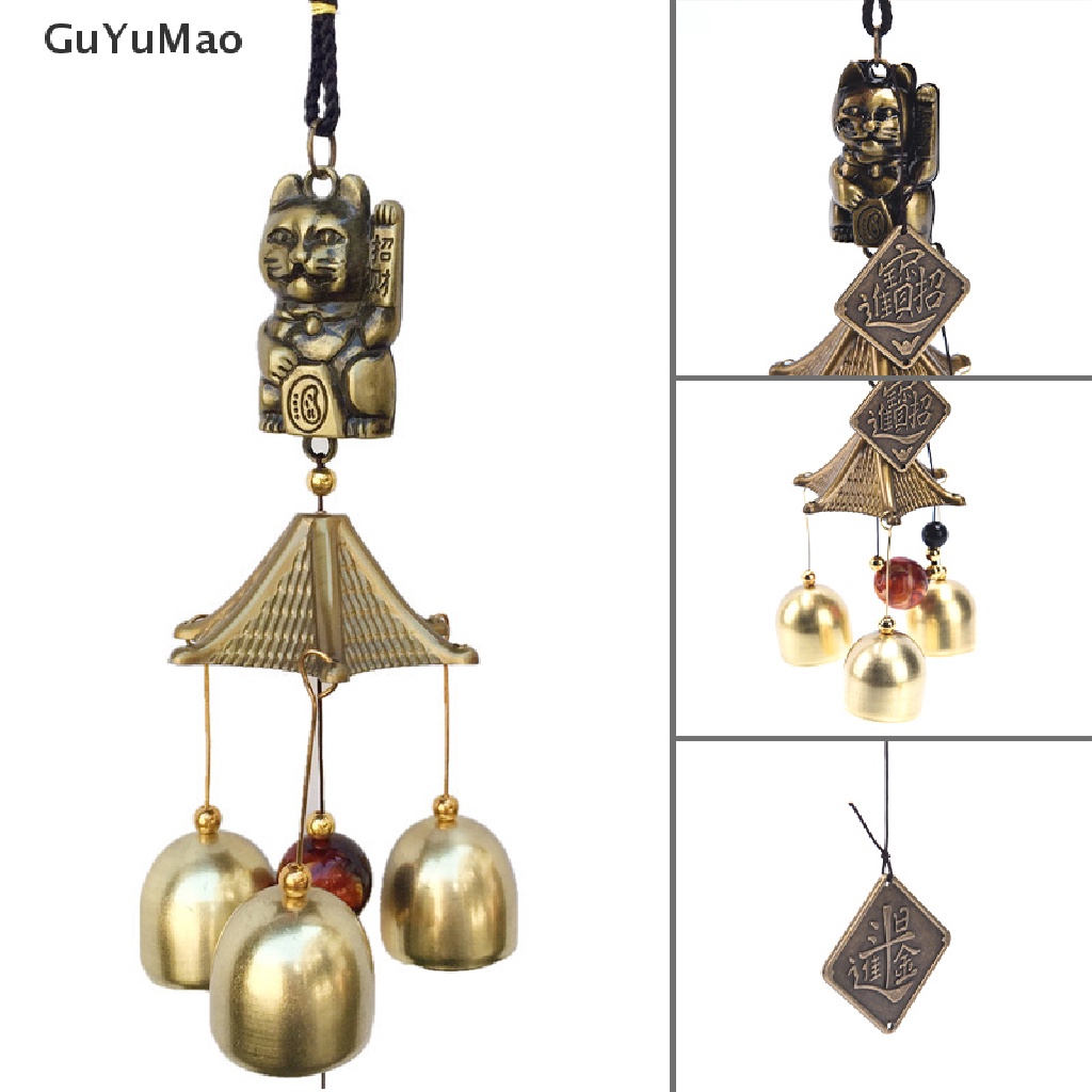 Chuông Gió Kim Loại Đồng Hình Mèo May Mắn Trang Trí Cửa
