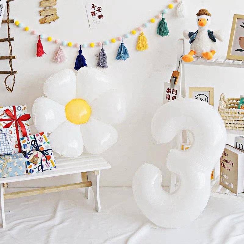 Bong Bóng Lá Nhôm 4D Hình Gấu Teddy Và Hoa Cúc Dùng Trang Trí Tiệc Sinh Nhật/Đám Cưới