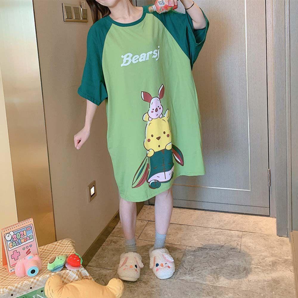 OCEANMAP Đầm Ngủ In Họa Tiết Chuột Hoạt Hình Phong Cách Hàn Quốc Cho Nữ