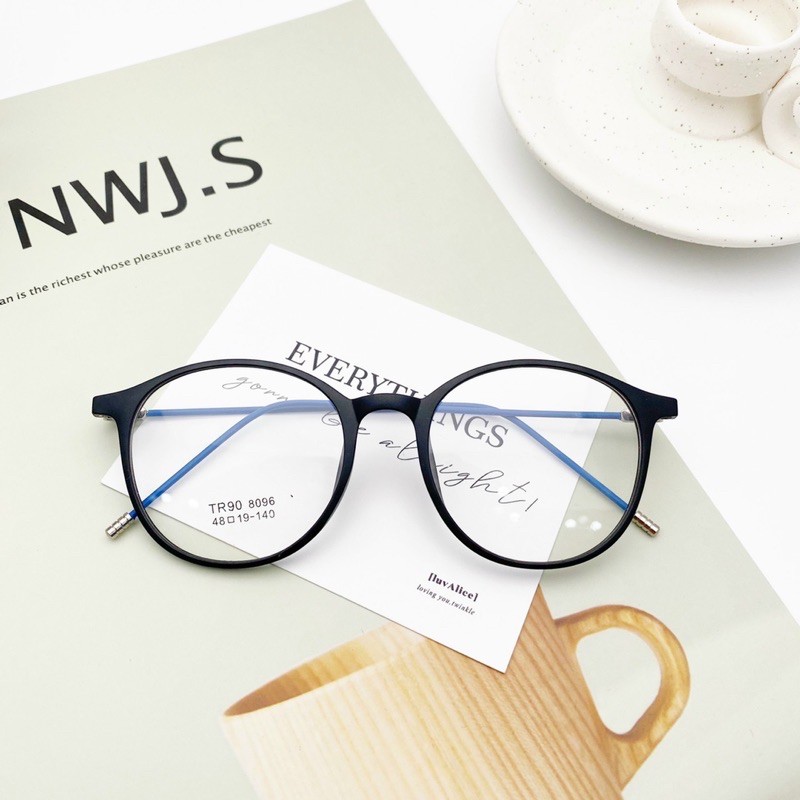 Gọng kính cận dẻo tròn càng kim loại HAINAM EYEWEAR nhiều màu TR90 8096