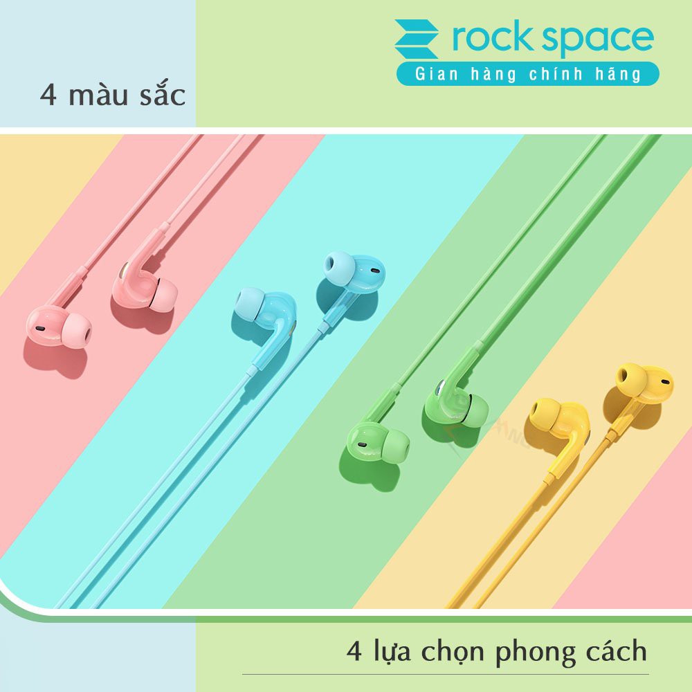 Tai nghe có dây Rockspace ES07 cho iPhone, Samsung, Huawei, Vsmart, có mic, jack cắm 3,5 xanh, hồng, vàng,cam