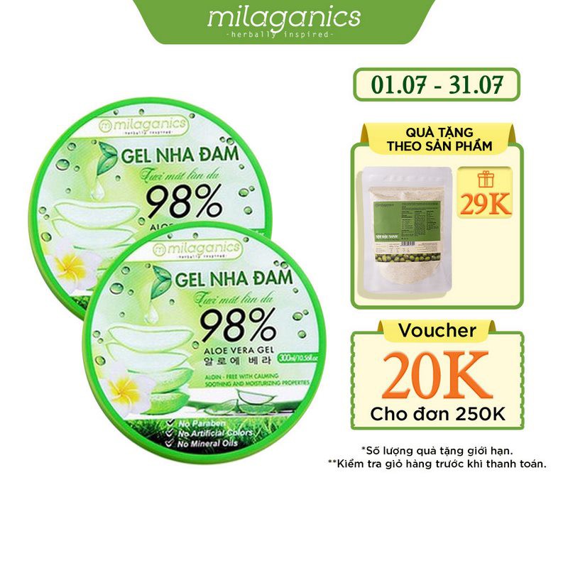 Combo 2 Gel nha đam tươi dưỡng ẩm, chống lão hóa MILAGANICS 300ml/hộp