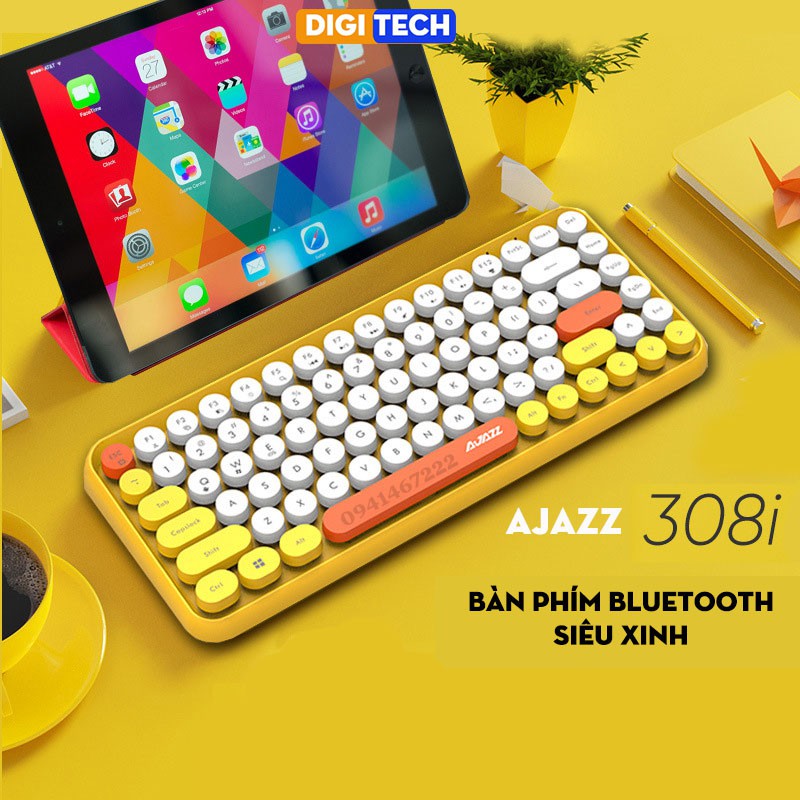 Bàn phím bluetooth Ajazz 308i siêu đẹp dùng cho PC, Laptop, máy tính bảng, Macbook trên Window, Androi, iOS