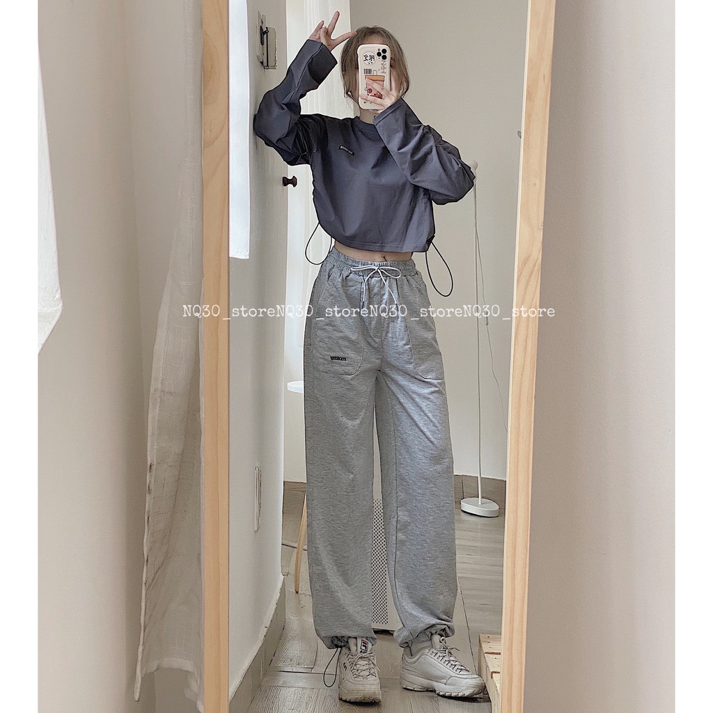 Áo Croptop Tay Dài Form Rộng Dây Rút Eo Nữ Ullzang, Áo Croptop Tay Ngắn Unisex