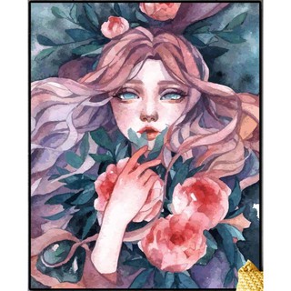 【CÓ SẴN】💥 Tranh Tô Màu Số Hóa Chang handmade 💥 Giá rẻ 💥 Đã căng khung DIY - 【Cô gái hoa mẫu đơn】