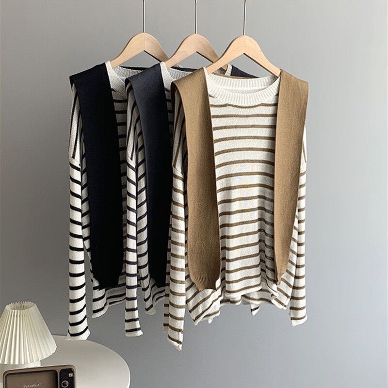 Áo Thun Nữ Tay Dài Sọc Ngang Thời Trang Hàn Quốc
