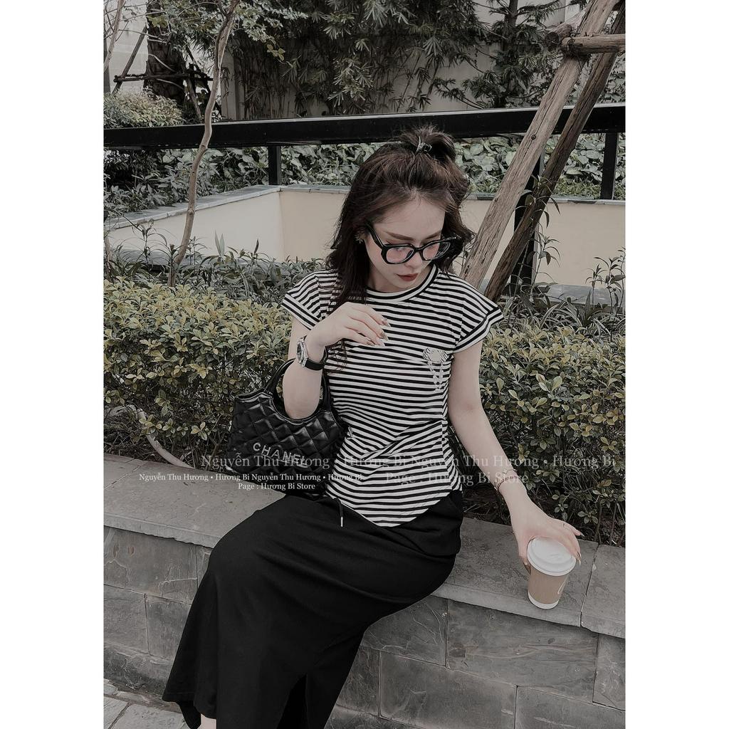Sét áo kẻ tay dơi mix chân váy len tăm DN666