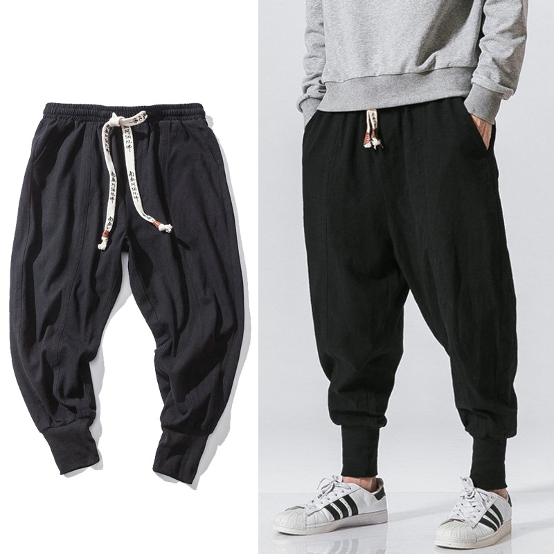 Quần Jogger Cotton Lanh Dài Đến Mắt Cá Chân Phong Cách Trung Hoa Cho Nam Giới Có Size M-5XL