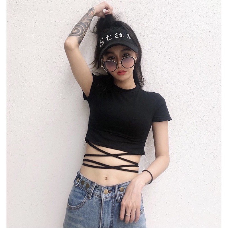 Áo kiểu croptop tay ngắn cột dây