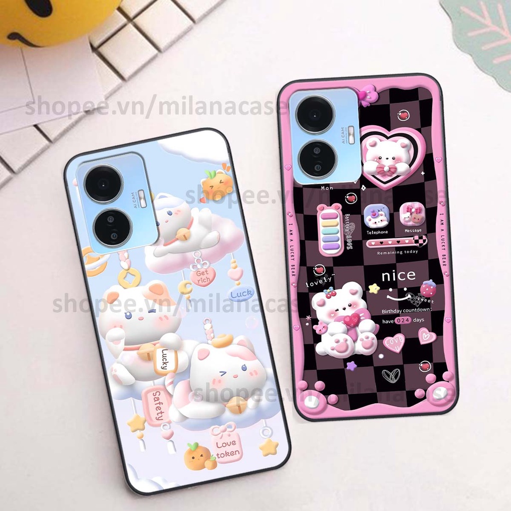 Ốp Vivo Y55 2022 hình đồng hồ icon gấu mèo cute cực dễ thương ngộ nghĩnh