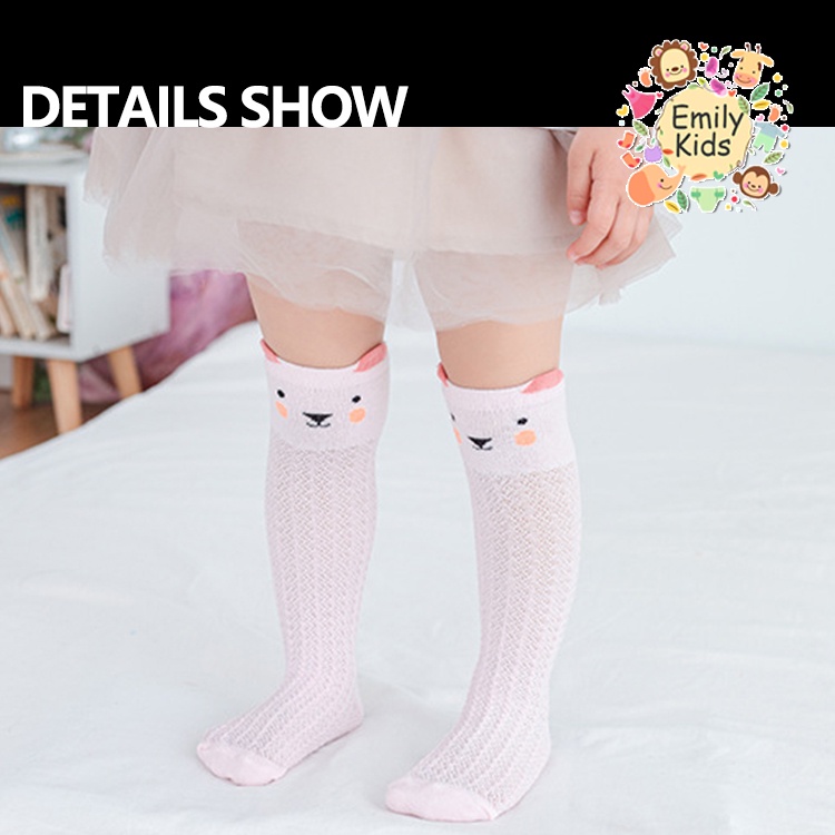 Vớ Cotton Cao Tới Gối Phối Lưới Thoáng Khí Thoải Mái Dễ Thương Cho Bé 0-3 Tuổi