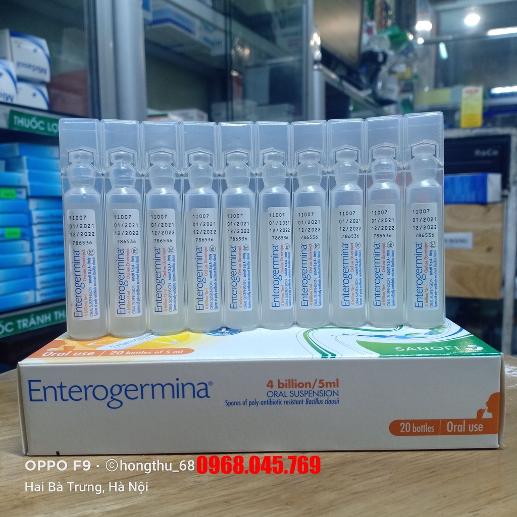 Men vi sinh Enterogermina chứa 4 tỉ bào tử Bacillus clausii mỗi ống 5ml