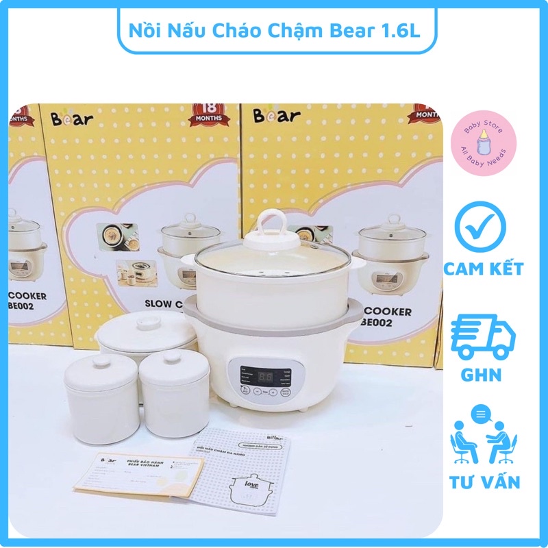 Nồi Nấu Cháo Cho Bé Bear Ninh Hầm Cách Thuỷ Kèm Lồng Hấp Bản Quốc Tré