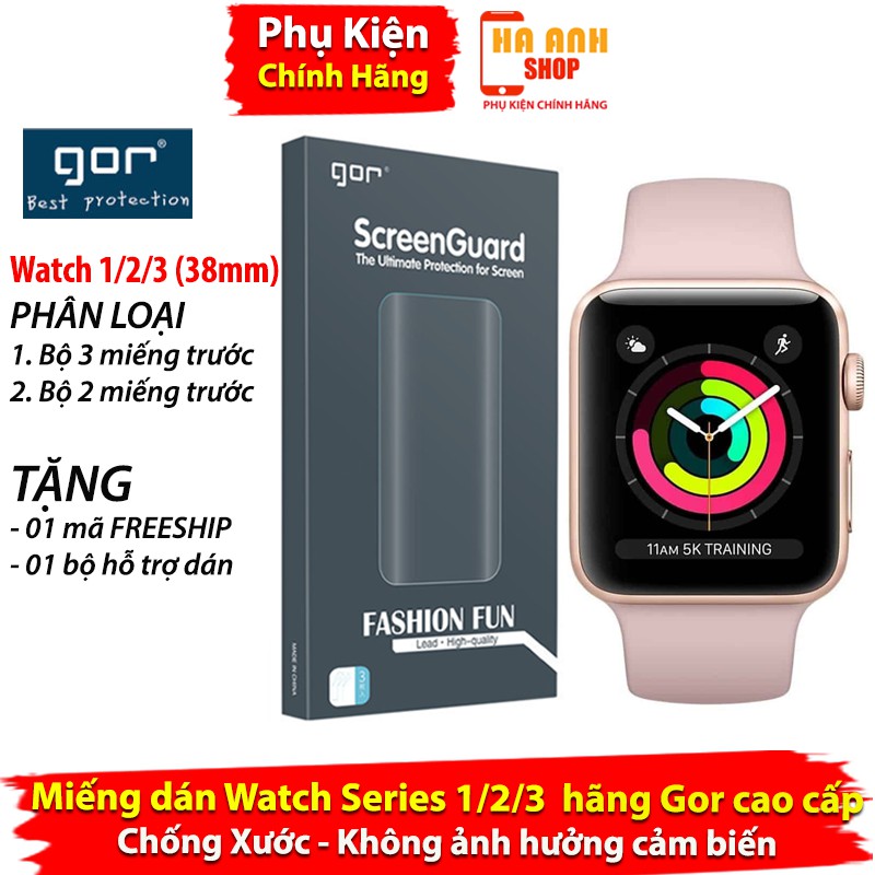 3 Miếng dán Apple watch Series 1/2/3(38mm) hãng Gor cao cấp full màn