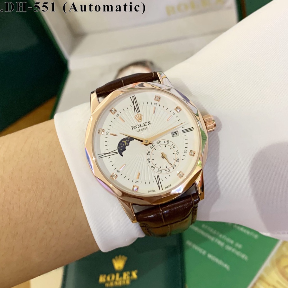 Đồng hồ Cơ nam Rolex máy cơ automatic dây da sang trọng chống nước bảo hành 12m DH551.