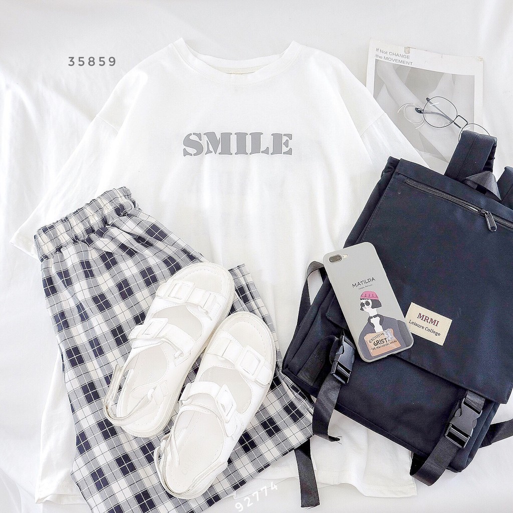 Áo thun tay lỡ in chữ SMILE Ulzzang - Made by Fiin