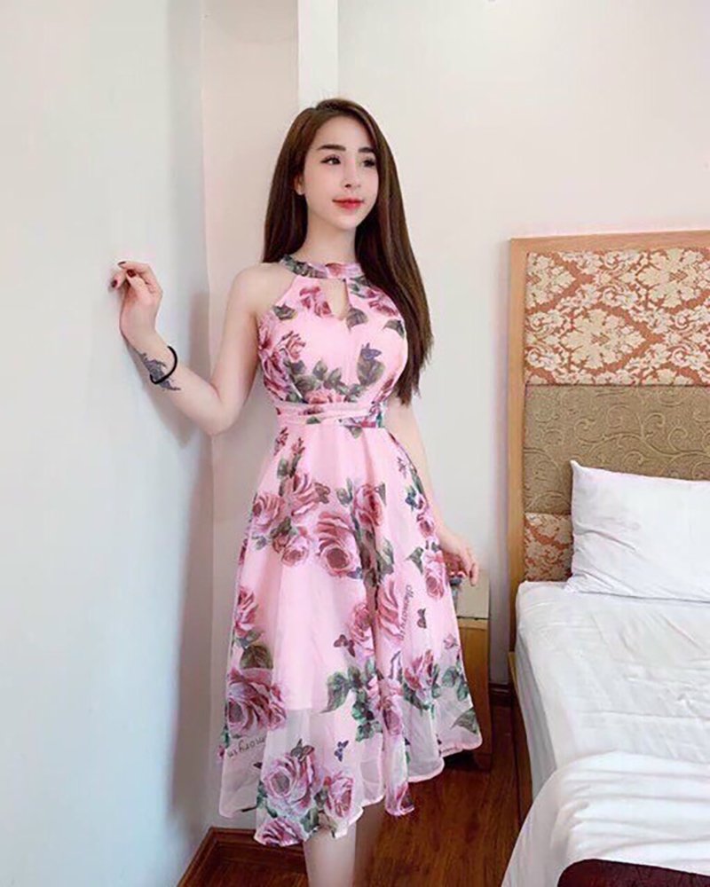 Váy Đầm Nữ Xòe - Đầm Voan Cổ Giọt Nước Thời Trang Gautier
