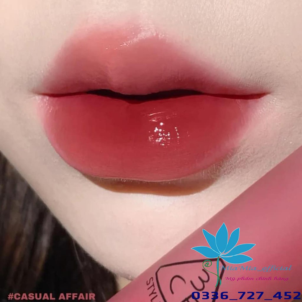 Son 3CE Blur Water Tint Casual Affair Son Kem Tint Lì Màu Hoa Hồng Khô