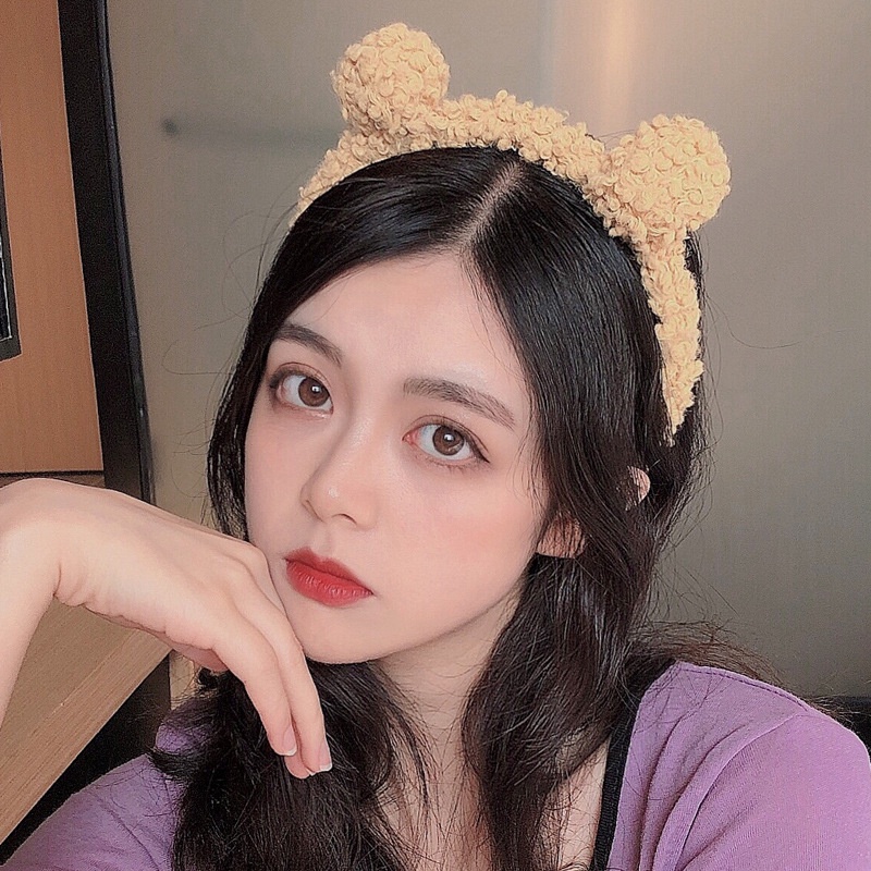 Cài Tóc Nhung Lông Phối Tai Gấu Bông Xinh Xắn Dễ Thương Cho Nữ