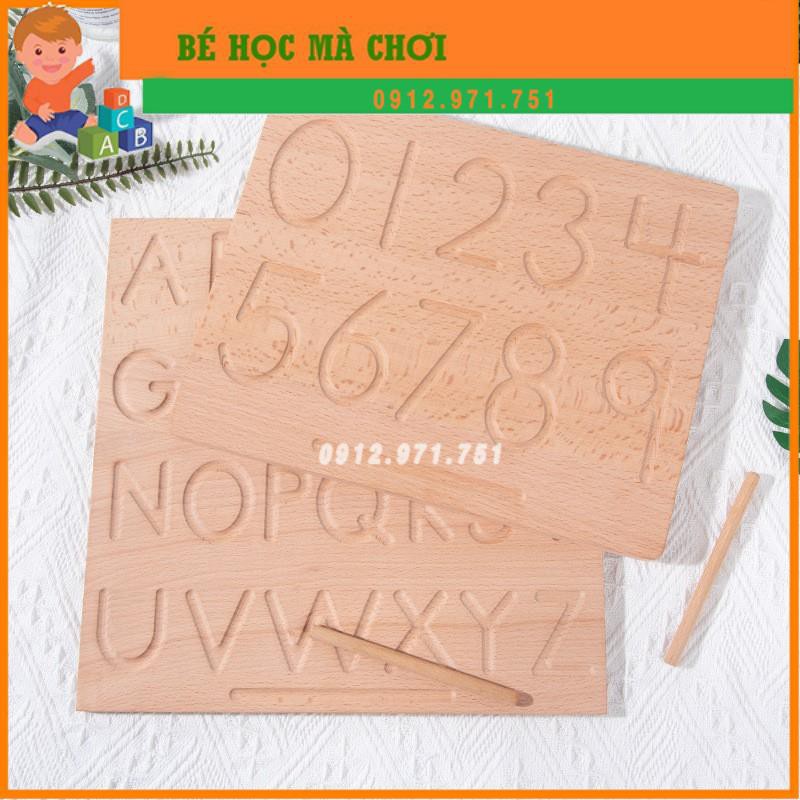 Giáo cụ Montessori - Bộ Đồ Chữ tập viết theo nét Chữ Cái Và Số Bằng Gỗ