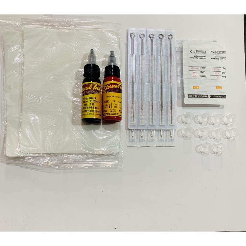 Combo 10 kim xăm + ngòi + 2 mực xăm + 2 da tập xăm