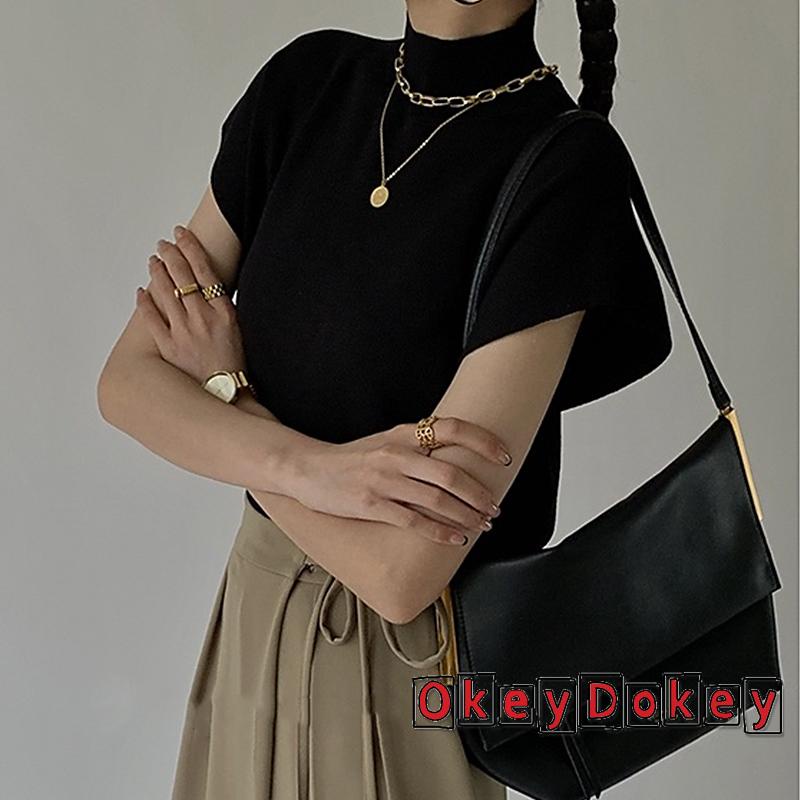 Áo Dệt Kim Sát Nách Cổ Cao Màu Trơn Thời Trang Cho Nữ