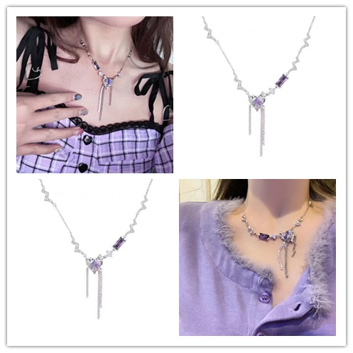 Vòng cổ Mặt Trái Tim Đính Đá Pha Lê Tím Sang Trọng Cho Nữ