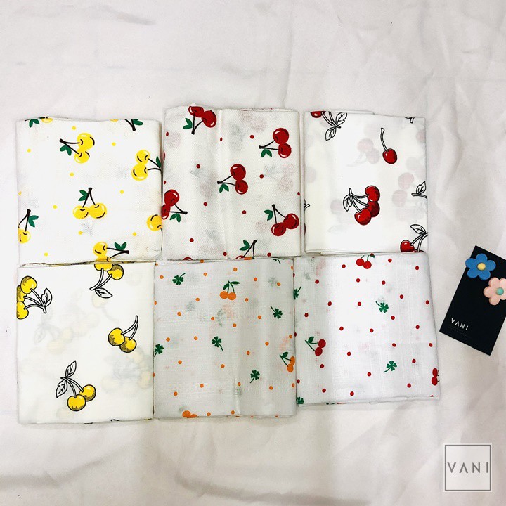 Khăn Turban Bandana Họa Tiết Trái Dâu, Trái Cherry Cute Siêu Xinh - Vani Store