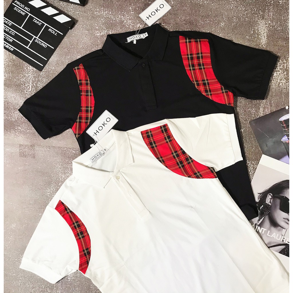 Áo thun nam cổ trụ tay ngắn in chữ TB phối CARO vàng , đỏ áo chất cotton thoáng mát thời trang hè hot trend 2022