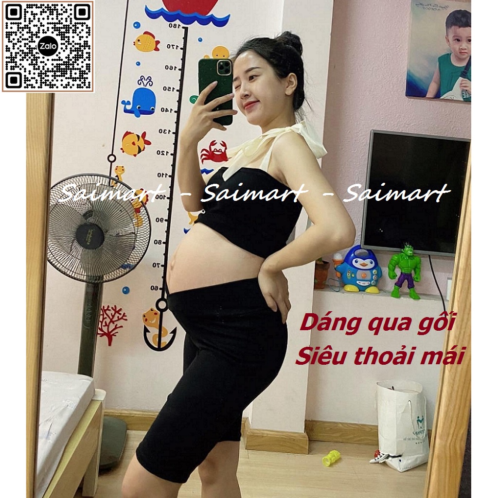 Quần bầu ngố, quần bầu đùi trên gối chất zip cotton chuẩn mềm đẹp, rất thoải mái cho mẹ bầu