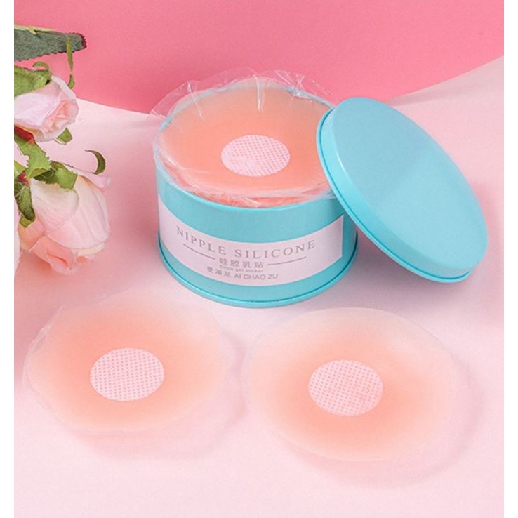 [Hộp Tròn Xanh] Miếng dán ngực silicon, dán ti hộp 5 cặp siêu dính tái sử dụng được nhiều lần
