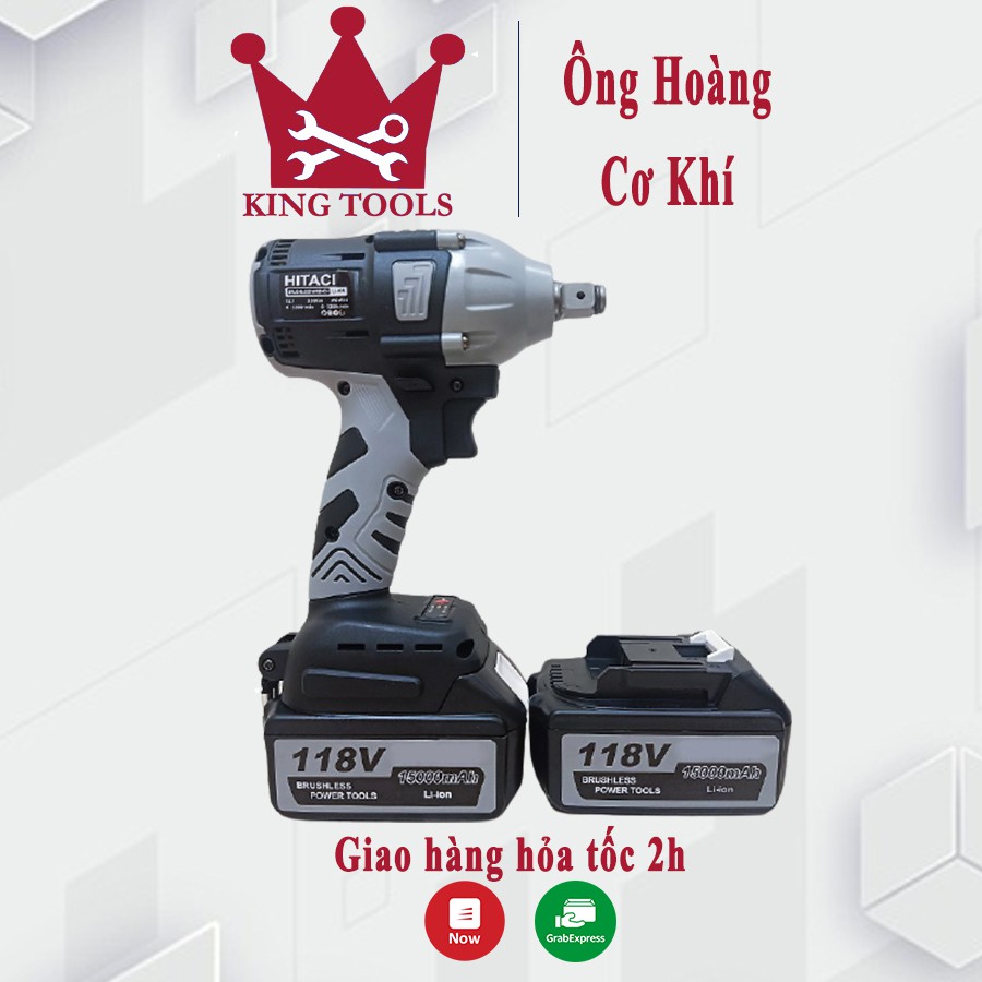 [TẶNG PHỤ KIỆN] Máy siết bulong HITACHI 118V, máy siết bulong chất lượng cao Không Chổi Than - Pin 10 cell