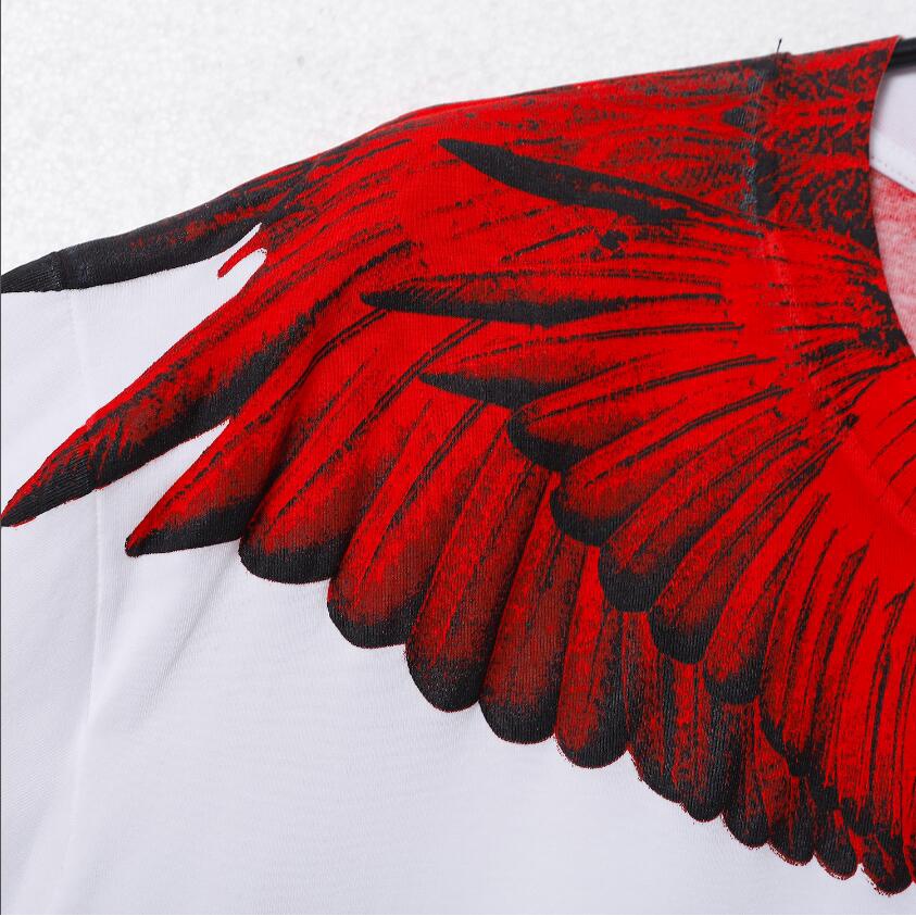 Áo Thun Cotton Tay Ngắn Màu Đen In Hình Đôi Cánh Đỏ Và Đỏ Thời Trang